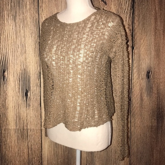 Pieces Kensie small tan long sleeved open weave knitted sweater - Picture 1 of 7